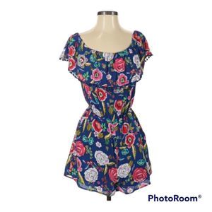 🎀 As U Wish Romper, Blue Floral, Ruffles, Pom Poms, Sz S